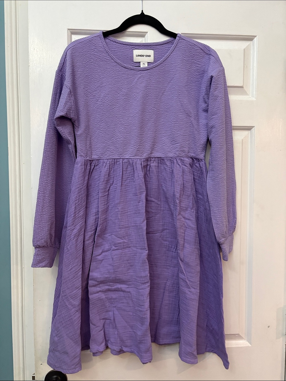 Lands' End Girls' Lavender Long-Sleeve Casual Dress